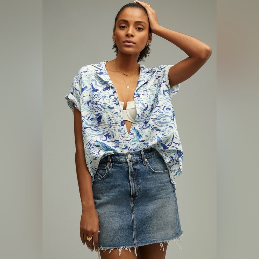 ‼️RARE‼️🎸Maeve🎸🔥NWT🔥Classic Surf Shirt in Blue Pattern— XS